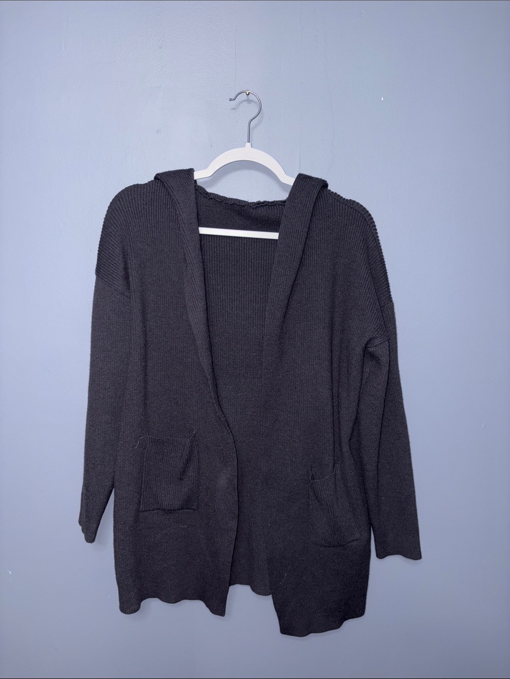 SHEIN • Gray Ribbed Hood Cardigan